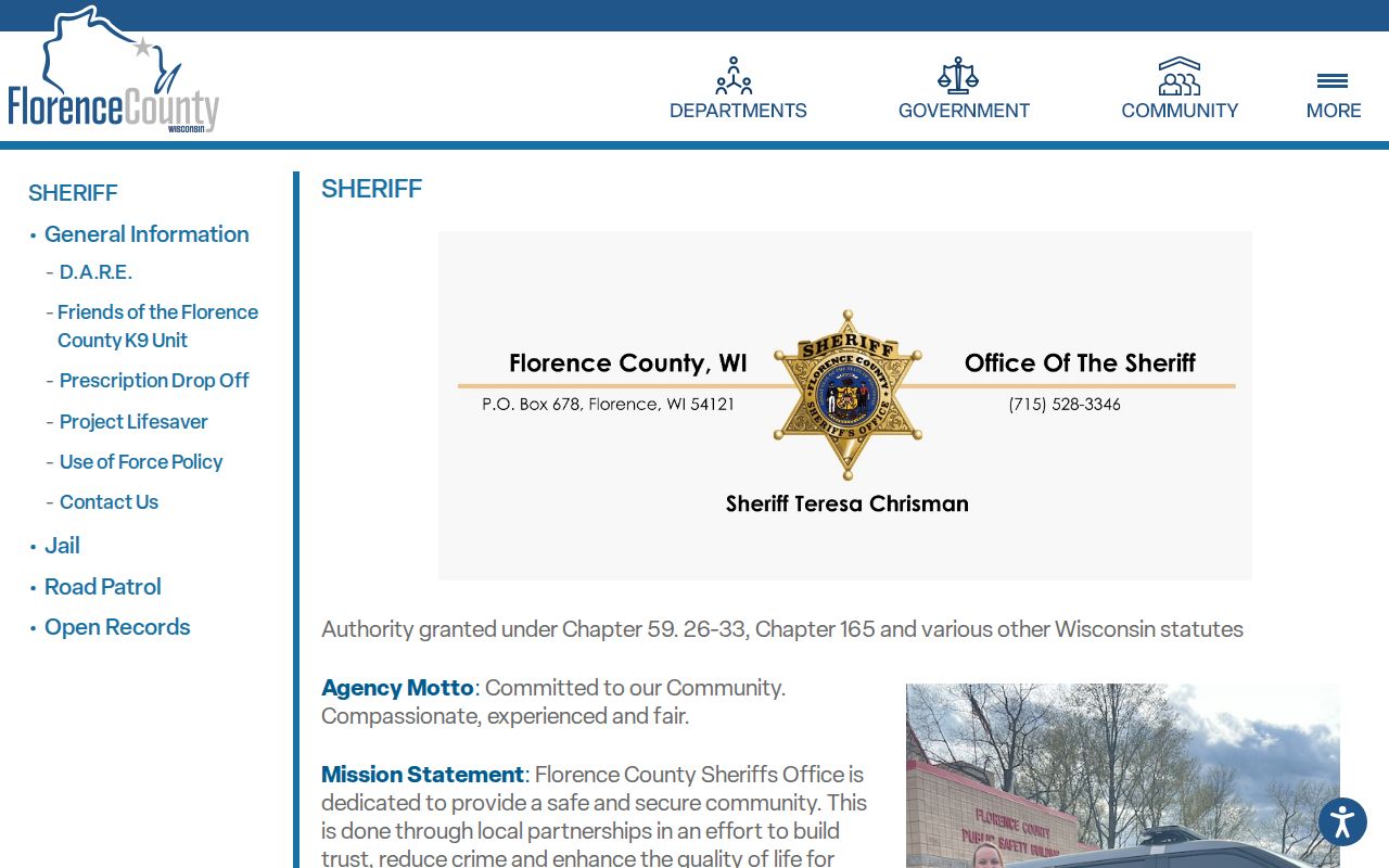 Florence County Sheriff's Office criminal records contact page