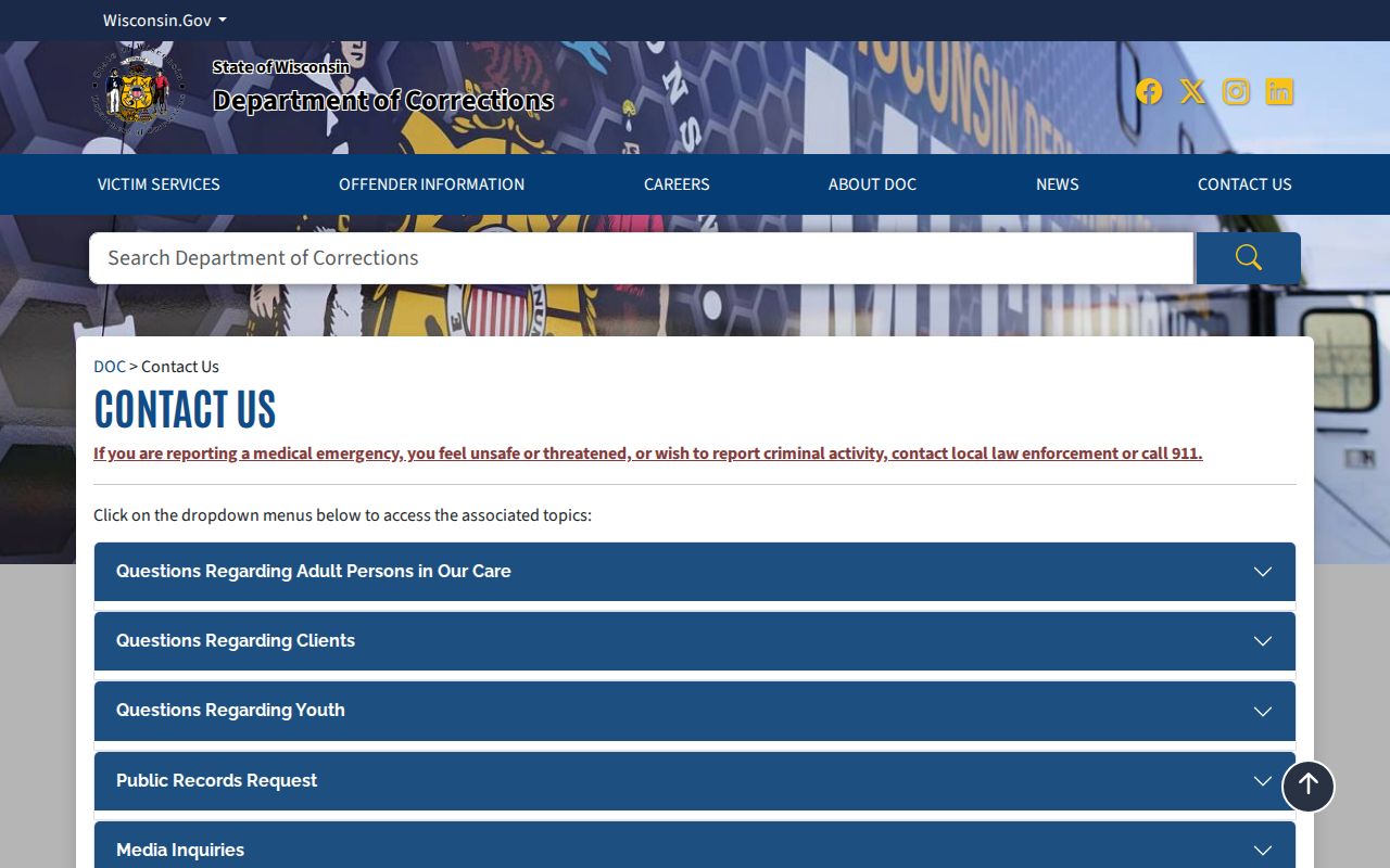 Wisconsin DOC contacts for Florence County sex offender registry concerns