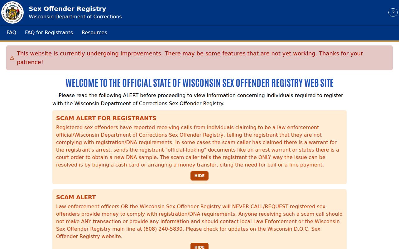 Florence County sex offender lookup on the Wisconsin registry