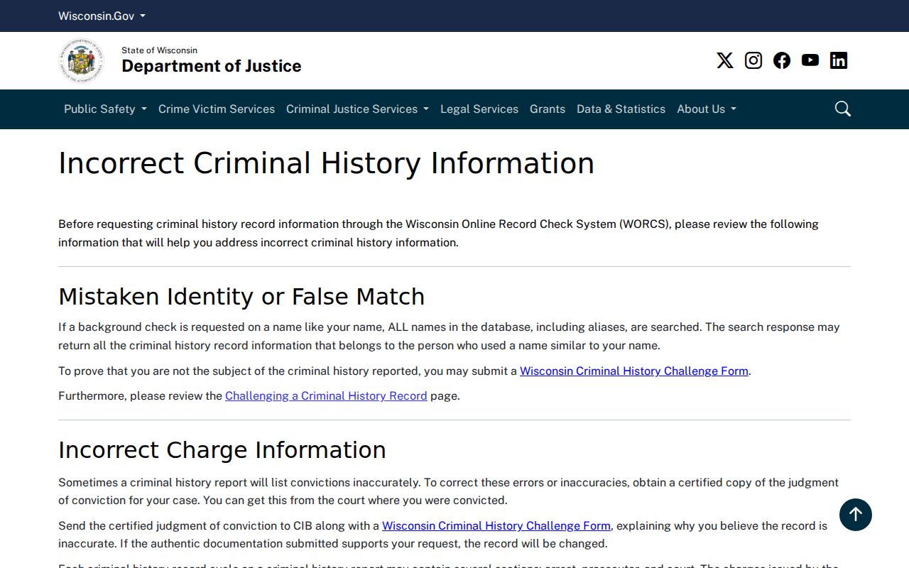 Town of Aurora criminal history correction process