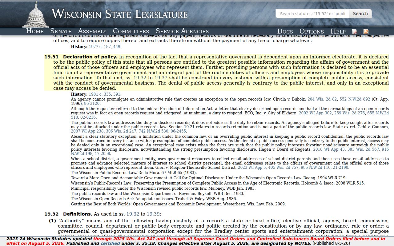 Town of Aurora criminal record public access policy