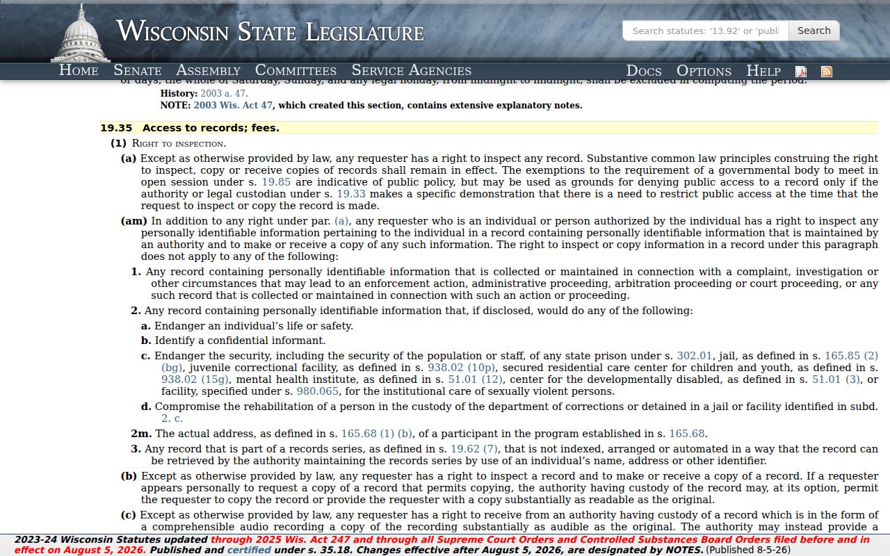 Town of Aurora criminal history access statute