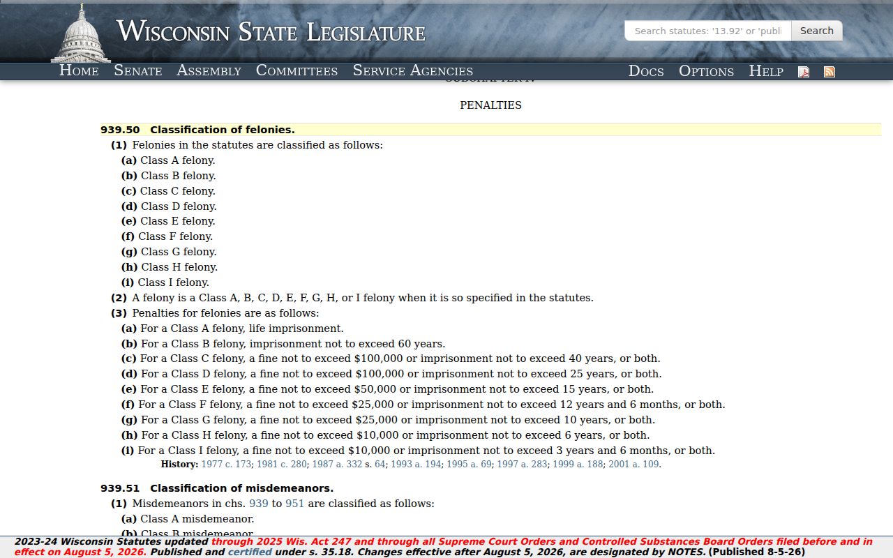 Town of Florence criminal records felony classification law